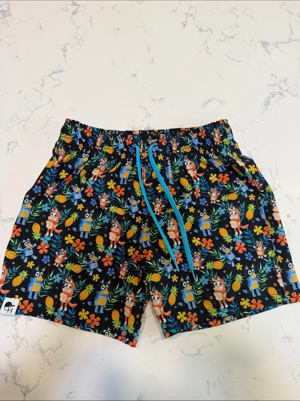 Black Tropical Bluey Cartoon Print Swim Shorts George Hats size 5-6